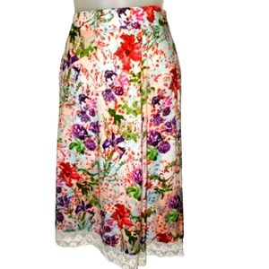Boca Bay Floral Skirt White Lace Colorful Red Purple Pink Flowers 100% Cotton